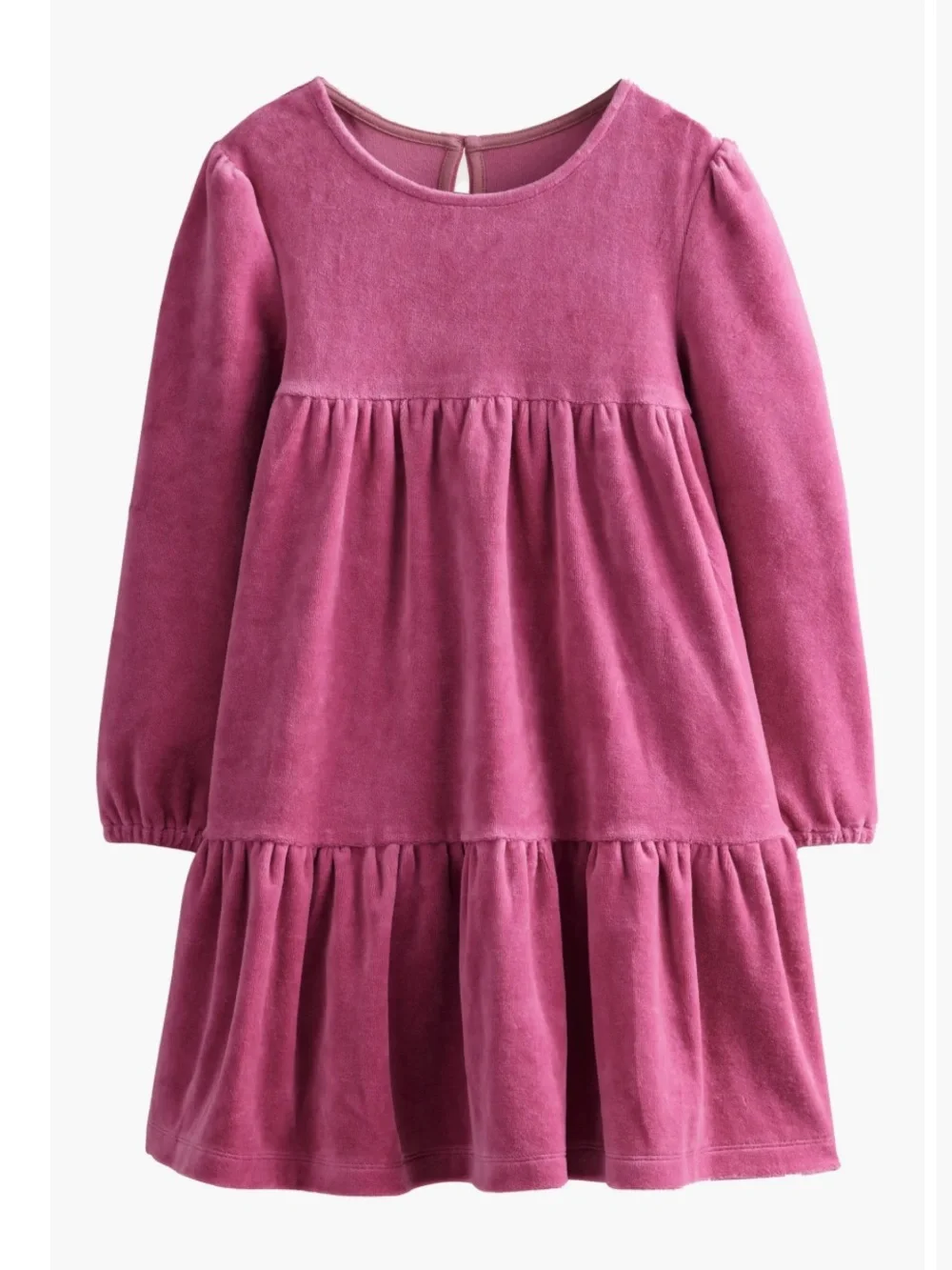 Mini Boden Girls' Velvet Long-Sleeve Tiered Dress In Pink Rose Size 7-8Y